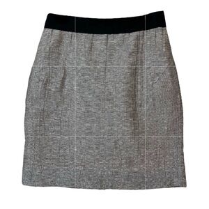 J. Crew Grey Black Ripple Stripe Black Band Linen Blend Pencil Skirt - Size 4